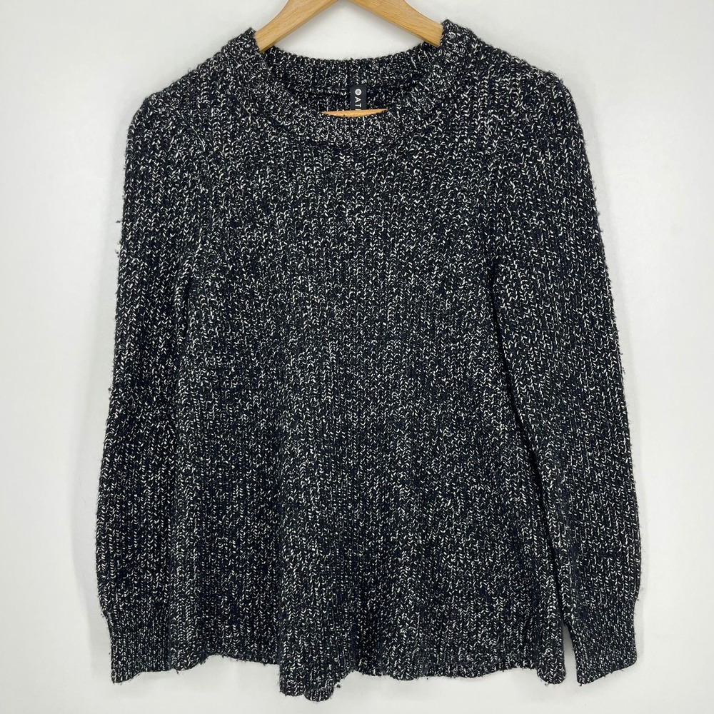 Athleta Womens Black White Marled Wool‎ Blend Crew Neck Sweater Size M